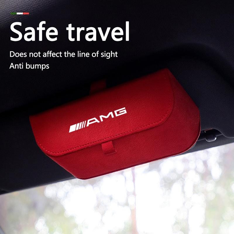 MEA4   Suede Car Sun Visor Glasses Box Car Badge Sunglasses Clips Glasses Box For Mercedes Benz AMG W177 W176 X166 X167 C257 C218 X253