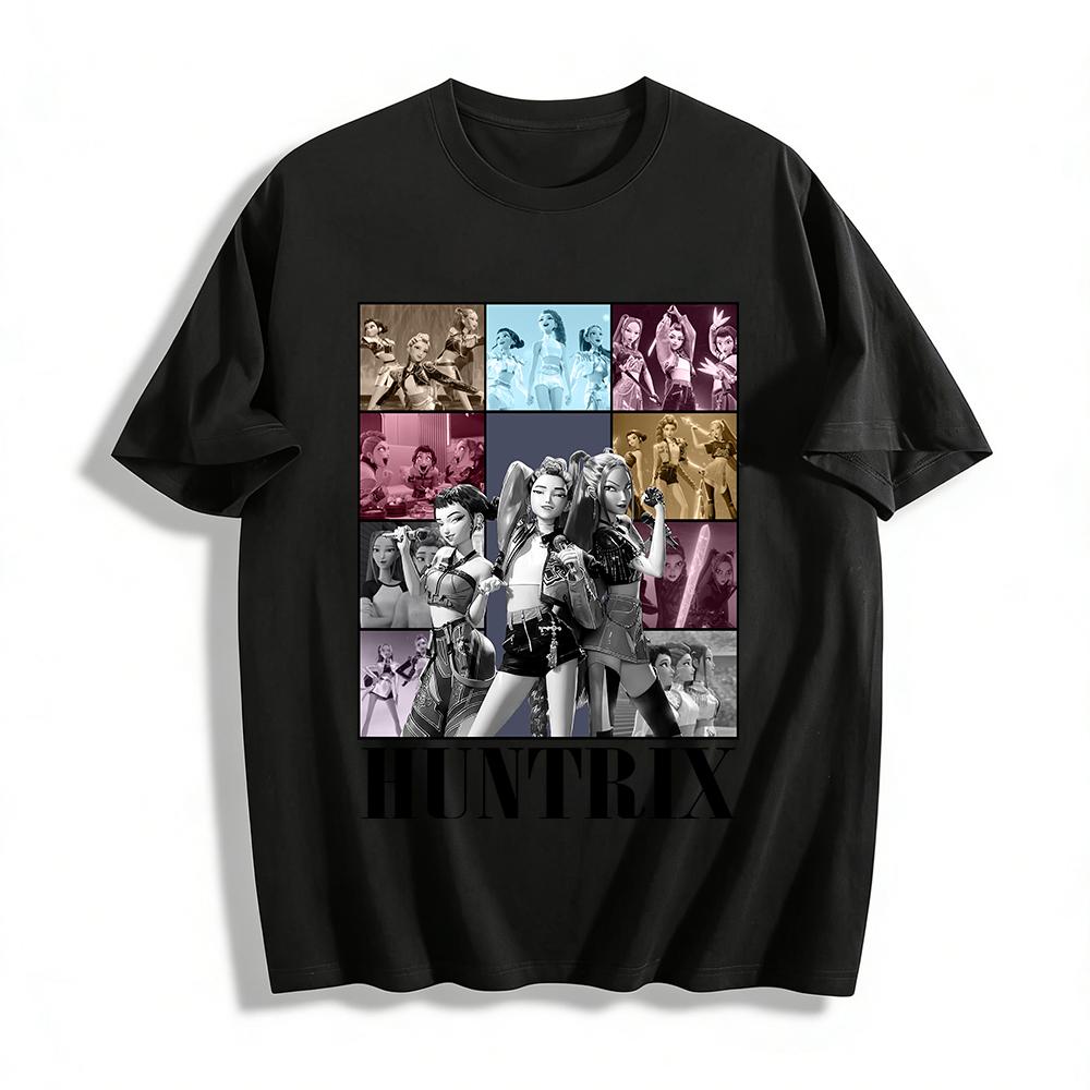 

Huntrix Virtual Girl Group Idol Print T-Shirt Trendy Fan Support Loose Short Sleeve Top Pure cotton T-shirt XXS