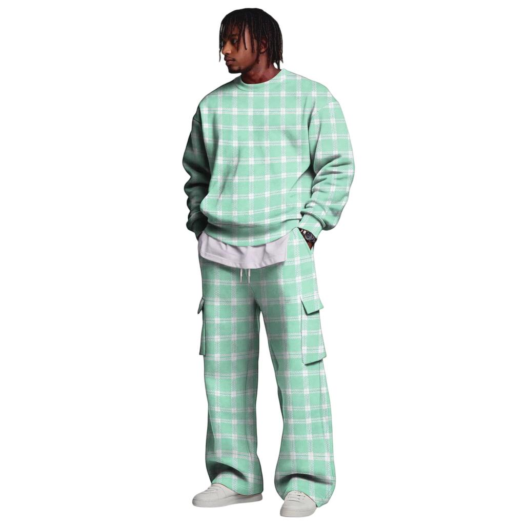 Men's Layer Sweatshirt and Cargo Pants Set with Elastic Waistband