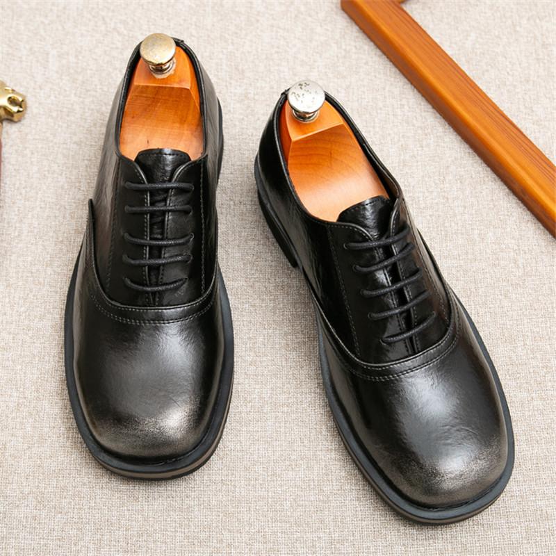 Luxury Designer Men's Lace Up Square Toes Shoes British Retro Fashion Punk Wedding Dress Homecoming Sapatos Tenis Masculino