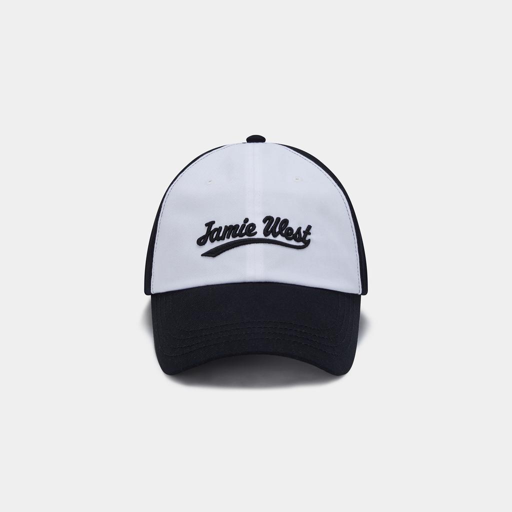 Jeimiweseuteu Retro Lettering Color Block Ball Cap (White)
