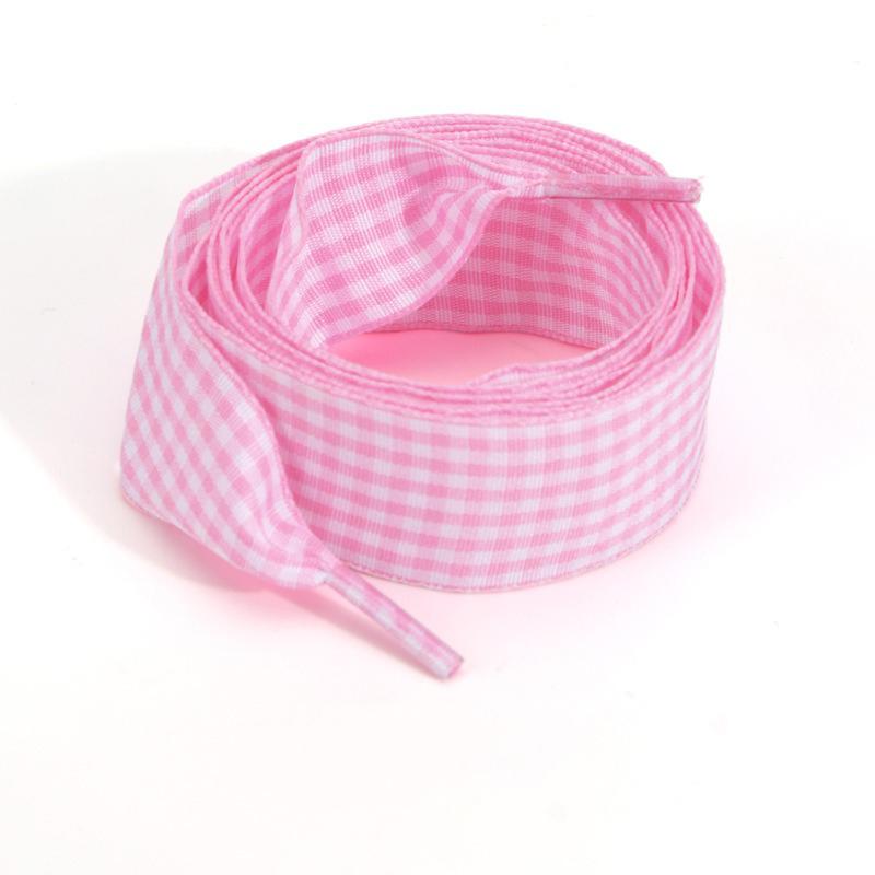 1 Pair Cute Pastel Gingham Check Ribbon Shoelaces Wide Flat Grid Multicolor Sweet Girly Bow Laces for Sneakers and Casual Shoes