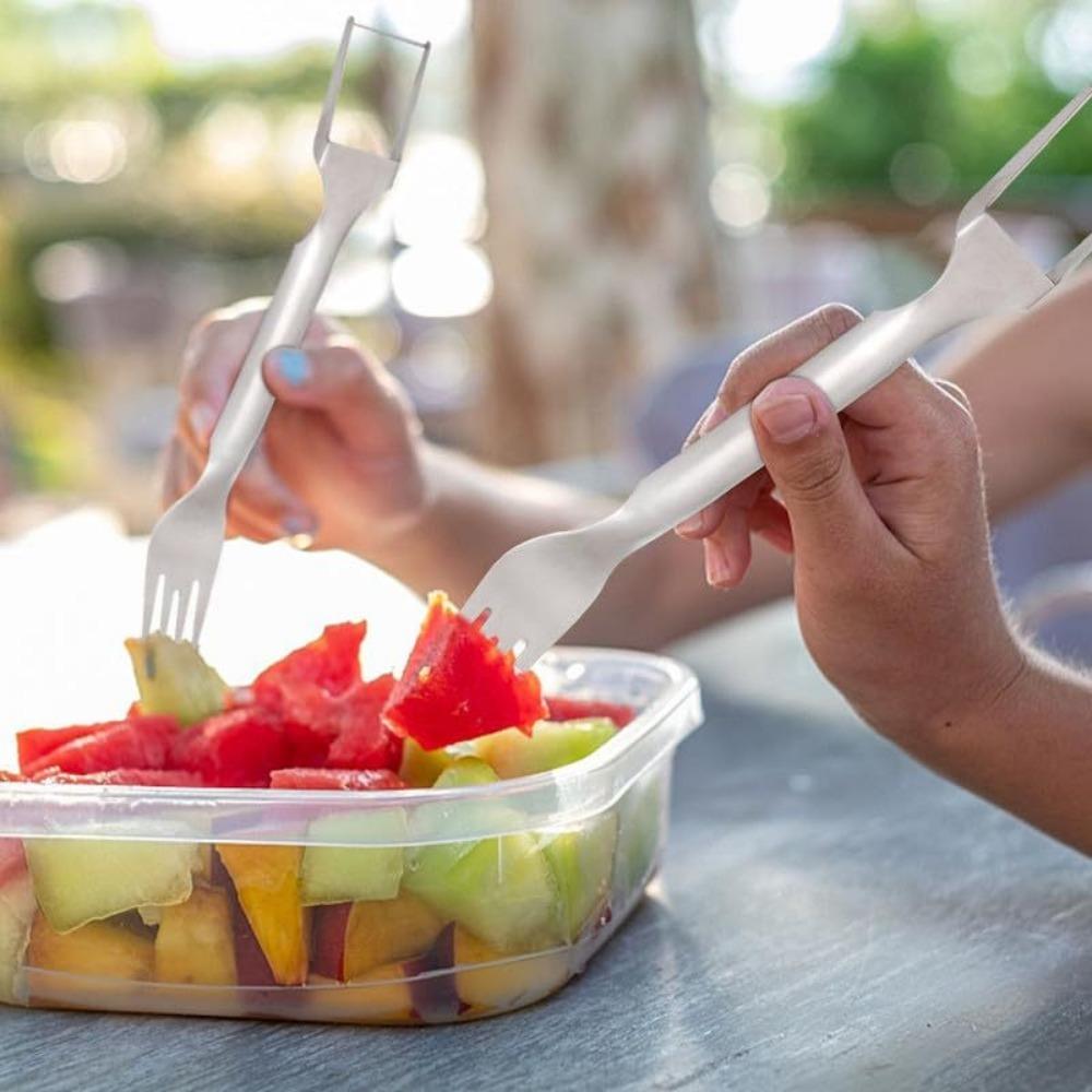 2-in-1 Stainless Steel Watermelon Cutter, Watermelon Slicer, Fruit Watermelon Cutting Tool, Double Head Stainless Steel Watermelon Cutter & Fruit Fork