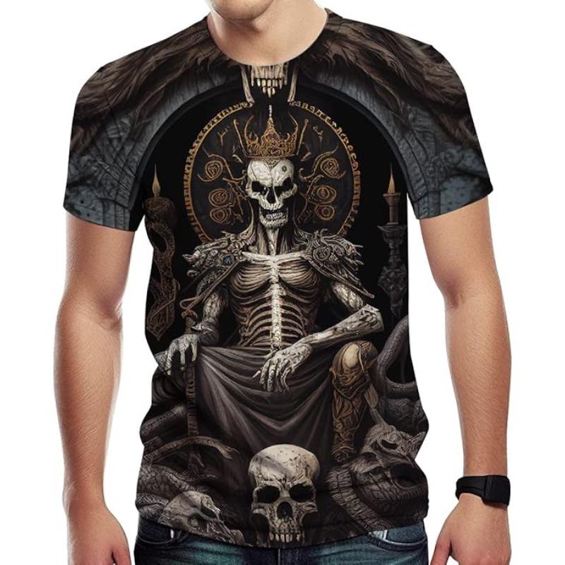 Męski Letni T-shirt 3D Modny Casualowy Luźny Wzór Nadruk Czaszki Okrągły Dekolt Krótki Rękaw T-shirt Top 6XL