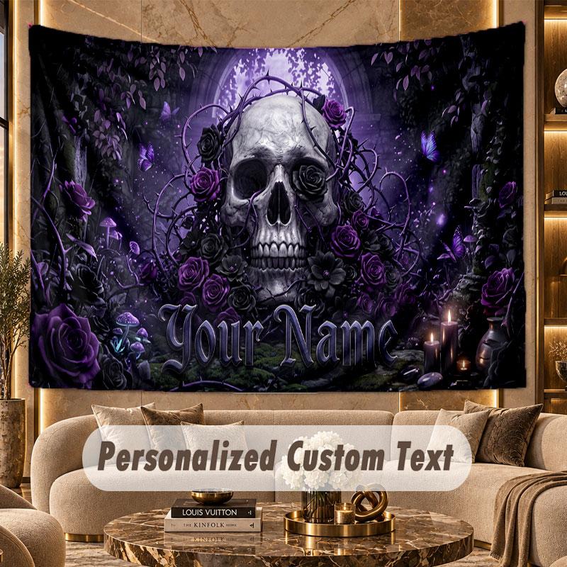 Skull Gothic (135) Theme Wall Tapestry Customized With Name Text Personalized Hanging Tapestry For Bedroom Living Room Decor