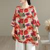 DIMANAF 2025 Plus Size Autumn New T-Shirt Women Flower Print Loose Casual O-Neck Lady Tops Tees Shirts Oversize