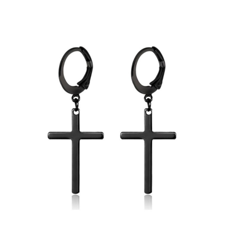 Orecchini a Catena Croce in Acciaio Inossidabile Nero Punk per Donna e Uomo - Gioielli Moda Retro Hip Hop