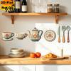 Modern Kitchen Wall Murals 7Pcs 2D Flat Wooden Decor, Retro Teapot Tableware Themed Removable Art for Dining Room Art, Self?Adhesive Plaques
