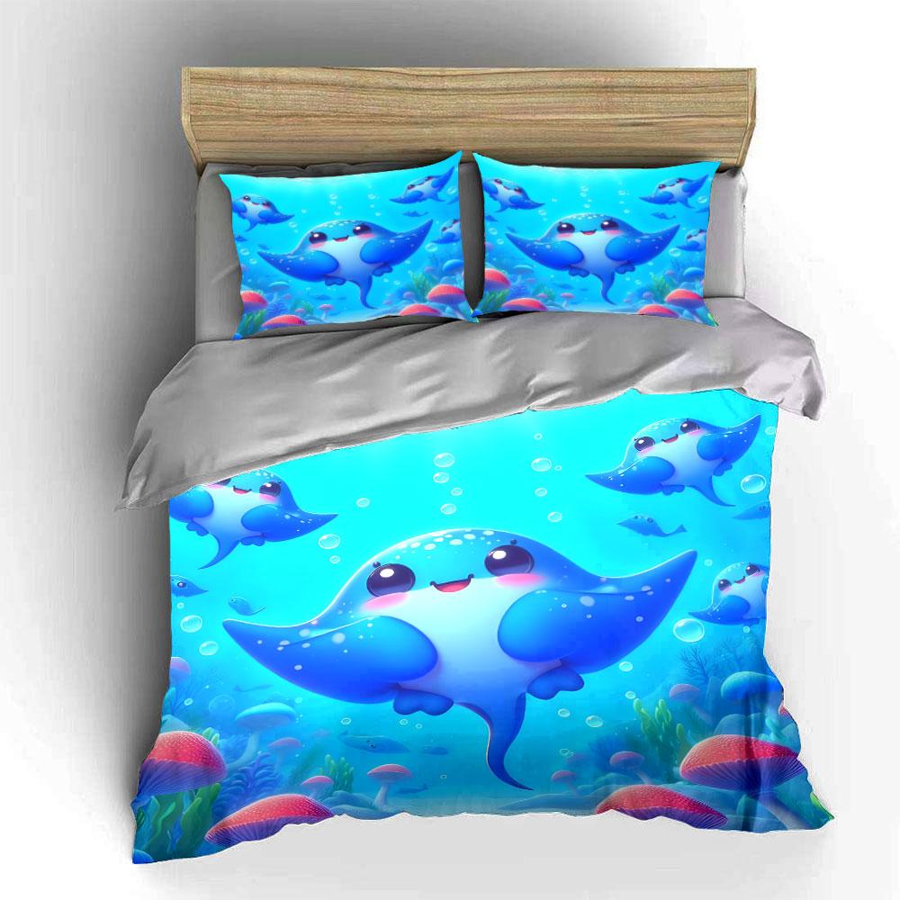 Underwater Themed Cute Decor Set Exquisite Three-Piece Bedding Set Gift For Kids And Adults