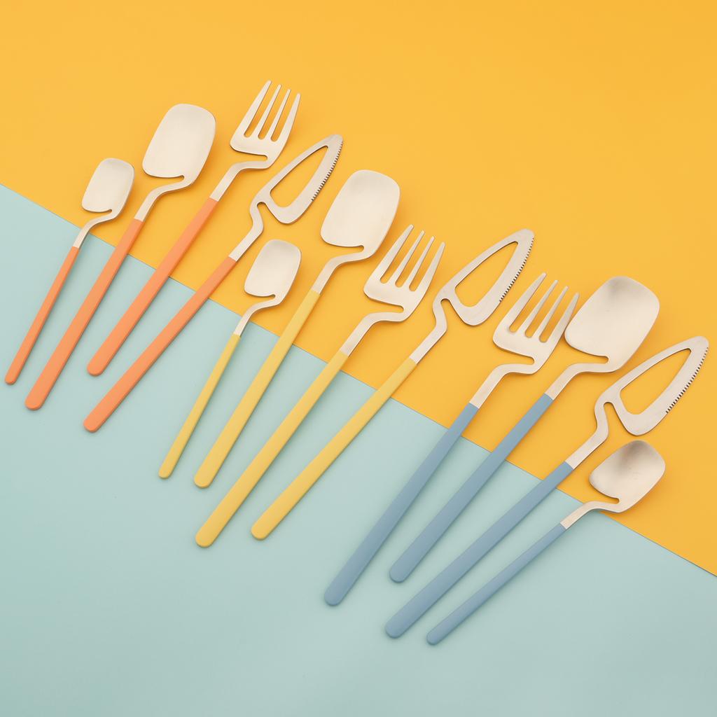 Kaufe Neue 16Pcs Bunte Griff Besteck Set Kreative Edelstahl Geschirr Set Messer Gabel Tee Löffel Geschirr Home Küche Besteck zum Preis ab 18