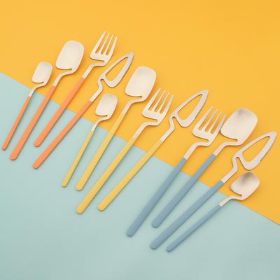 New 16Pcs Colorful Handle Cutlery Set Creative Stainless Steel Tableware Set Knife Fork Tea Spoon Dinnerware Home Kitchen Silverware