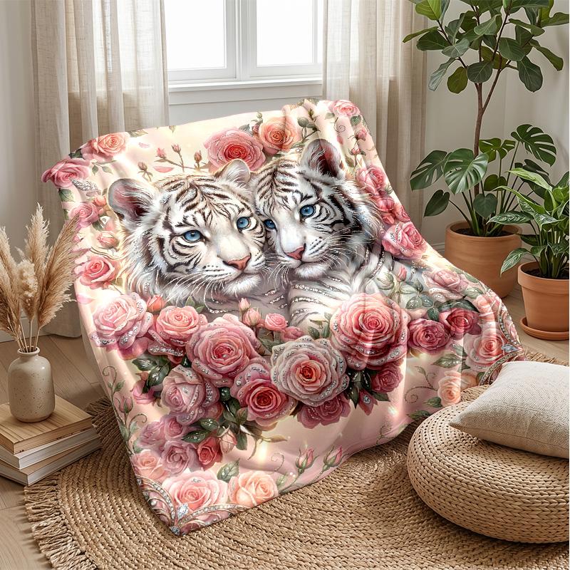 Tiger Relaxing on Beach Theme blanket Lightweight Warm Flannel Blanket Decorative Throw Blanket for Home Decoration