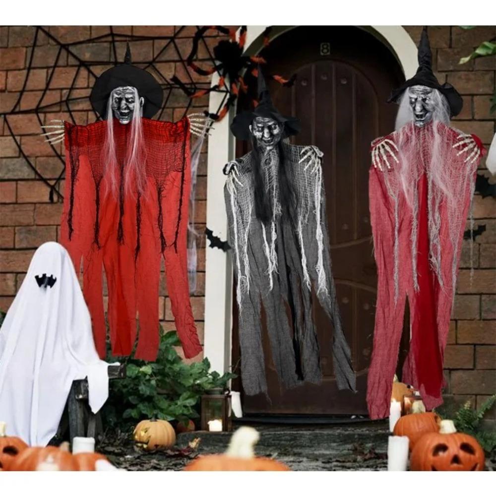 Horror Witch Hanging Decoration with Adjustable Hat and Hands Folding Halloween Ghost Decor Reusable Multi-purpose