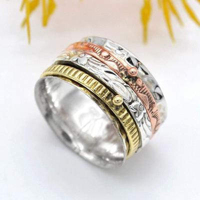 925 Sterling Silver Two Tone Handmade Brass and Copper Meditation Spinner Ring