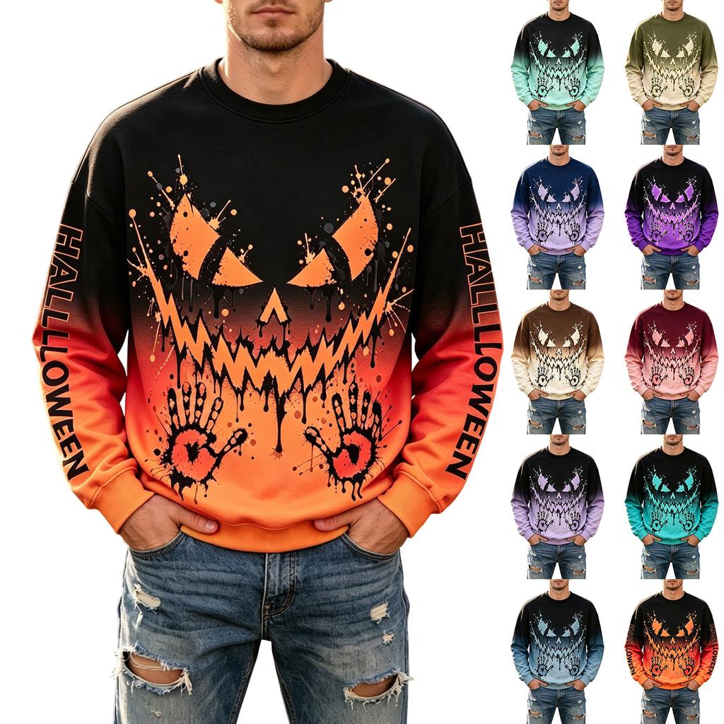 Men's Casual Halloween Printed Neck Long Sleeve Sweatshirt Pullover