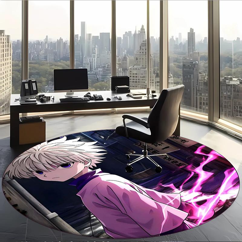 Killua (1) Tapete Redondo para Escritório Tapete Decorativo para Chão para Escritório Quarto Sala de Estar e Espaço Doméstico