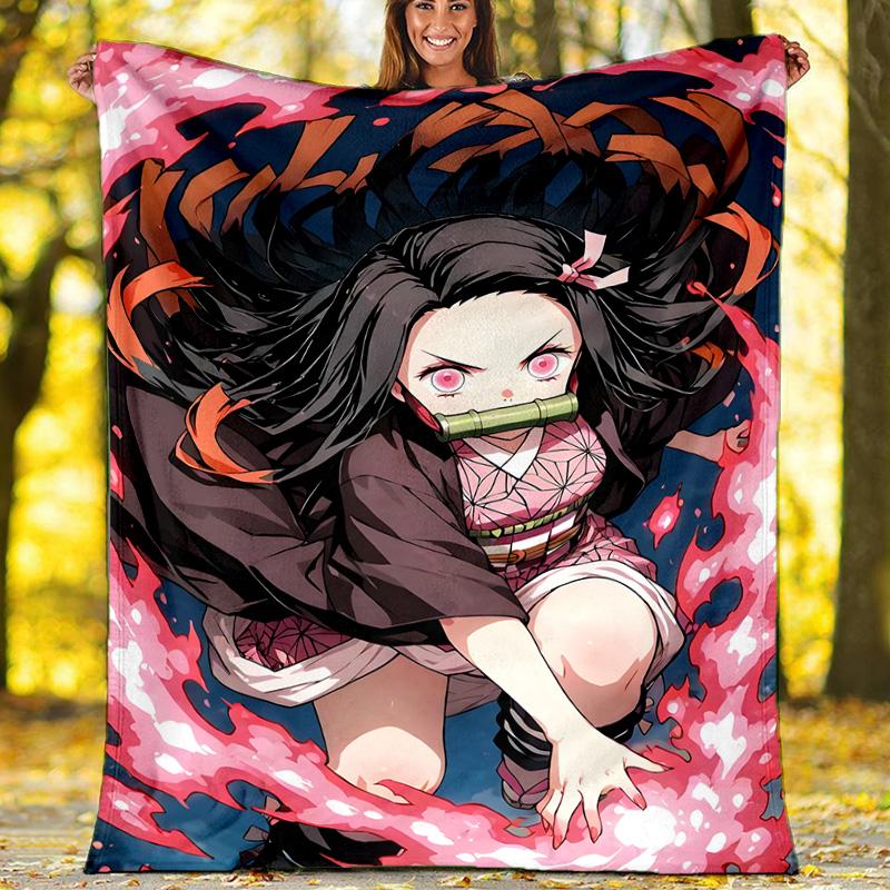 1pc nezouko Theme Blanket - Digital Print, Polyester, Cozy for All Seasons, Perfect for Outdoor, and Travel