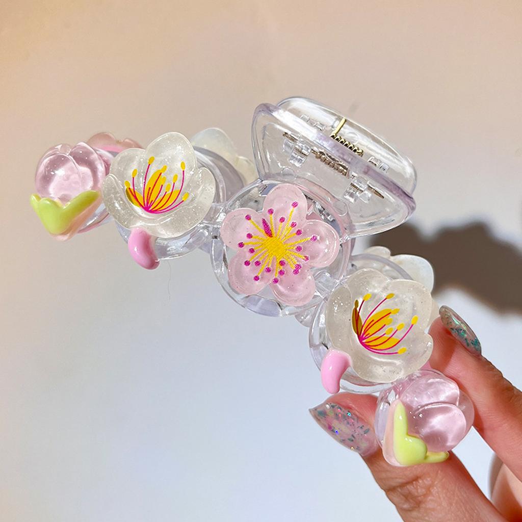 1pc Cute Tulip Flower Hair Grip Clip On the Back of the Head, Sweet Shark Clip Peach Blossom Pink Half Hair Clip