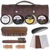 YUET Shoe Polishing Kit, Cleaning, Shine, Care, Barrel Set, Brown, Black, Leather, Brush, Travel Case, Luxury Premium Soft Horsehair, Dover, Wooden Ap