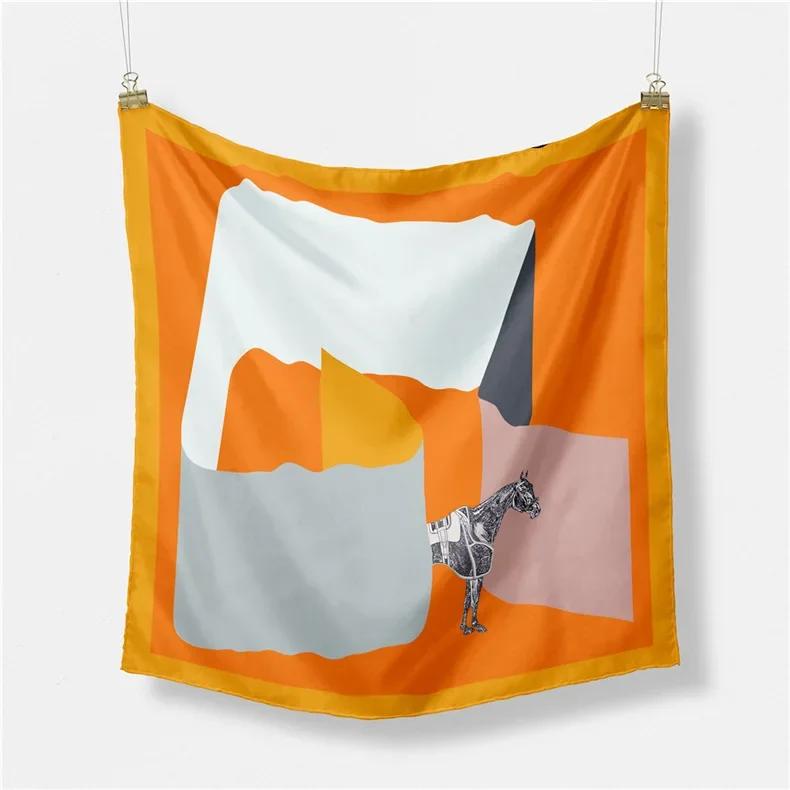 Luxury Horse Print Silk Square Scarf Women Spring Neck Tie Shawl Wraps Female Hair Hand Wrist Headkercheif Hijab Bandana
