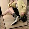 First season Hong Kong pleated wedge heel pointed buckle Mary Jane women's shoes 2026 spring heel shallow mouth silver shoes