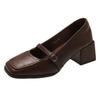 Retro square head high heels light mouth single shoes women's spring and autumn new loafers French thick heel Mary Jane small leather shoes women