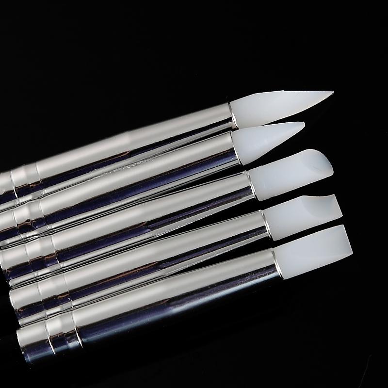 5Pcs Soft Silicone Nail Art Design Pen Brush Carving Sculpture UV Gel Beautify Nails DIY Tools