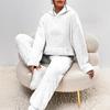 Dames Witte Faux Fur Hoodie met Capuchon en Wijde Pijpen Set