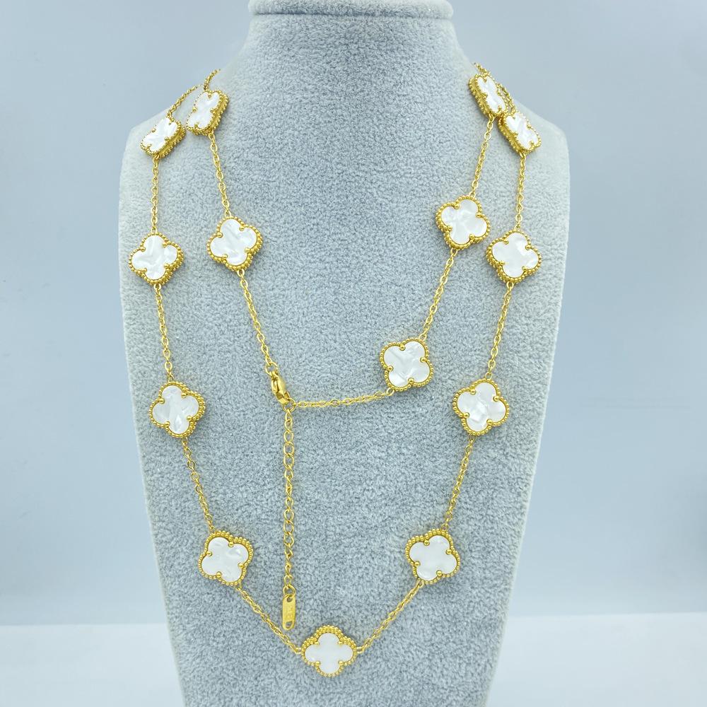 

Ожерелье из титановой стали 15 мм 20 цветков 90+5 см Ожерелье с четырехлистным клевером Женское ожерелье