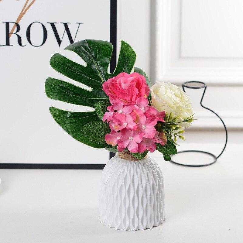 Nordic Flower Plastic Vase White Imitation Ceramic Flower Pot Water Ripples Vase Home Basket Decor for Flower Decoration