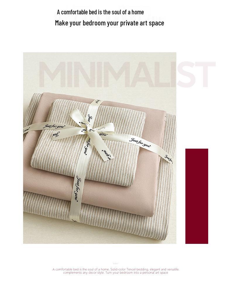Japanese Minimalist Pure Cotton Bedding Set - Washed Cotton Duvet Cover, Bed Sheet, Dorm-Friendly (3 or 4-piece).