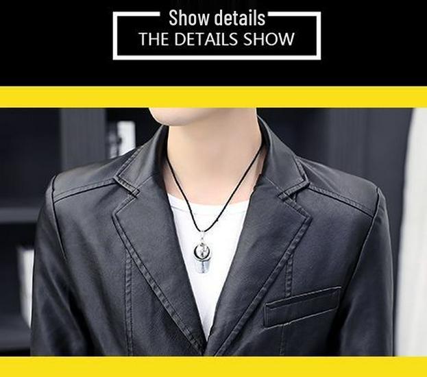 Ανδρικό Στενή Γραμμή Business Casual Δερμάτινο Μπουφάν PU - Μαύρο, Έκδοση Άνοιξη/Φθινόπωρο