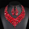 European and American Exaggerated Atmosphere Red Crystal Necklace Earrings Set, Bridal Wedding Alloy Jewelry Women's Accessories