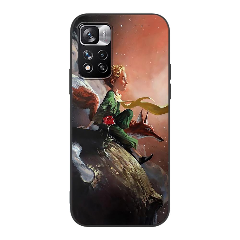 Little Prince Watercolor Art Case for Xiaomi Redmi Note 9S 9 8 10 11 Pro 9C 9A 7 8T 7A 8A 6A 6 10S Black Soft Cell Phone Cover