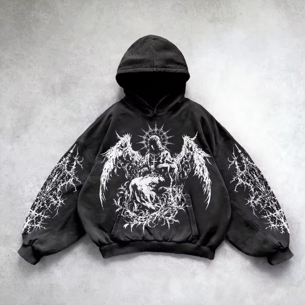 Autumn Retro Gothic Graphic Print Hip Hop Hoodie for Men Women Y2k Punk Casual Pullover Kids Streetwear Sweatshirt Unisex Hoodies