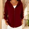 Fashionable Women's Loose Casual Solid Color Hooded Zippered Long Sleeve Jacket