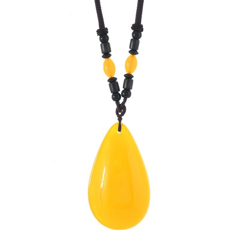 Amber Beeswax Necklace Chicken Oil Yellow No Matter Brand Pixiu Pendant Retro Women's Long Sweater Chain Men's Accessories