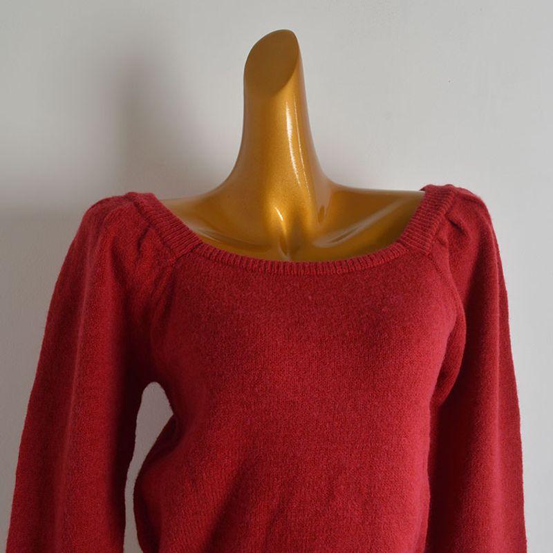 Simplicity New Arrival Square Collar Pullover off-Shoulder Lantern Sleeve Sweater Women's Clothing Autumn and Winter Wild Bottoming Shirt Sweater
