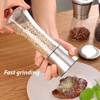 1/2 Piezas Molinillo de Pimienta Visible Transparente Vidrio Núcleo Cerámico Molinillo Manual Molinillo de Polvo Sal Marina Botella de Condimento Tarro