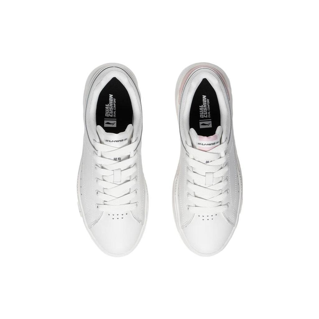 Li Ning COMMON 70s Slip Resistant Abrasion Resistant Low top Skateboard Shoes Women's White Pink AGCT044-2