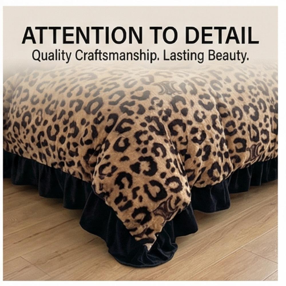 סט מצעים יוקרתי לחורף עם הדפס נמר ופרוות ארנב, ארבעה חלקים - כיסוי שמיכה עם ריפוד נוסף והגדלת עובי לחימום ונוחות משופרים.