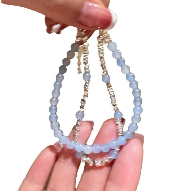 

Sea Blue Topaz Handmade Silver Bracelet For Women With Minimalist Geometric Style Summer Accessory синій