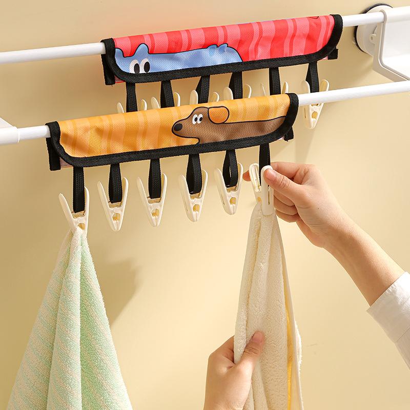 Portable Cartoon Fabric Folding Clothes Hanger for Business Trips and Travel Hooks
