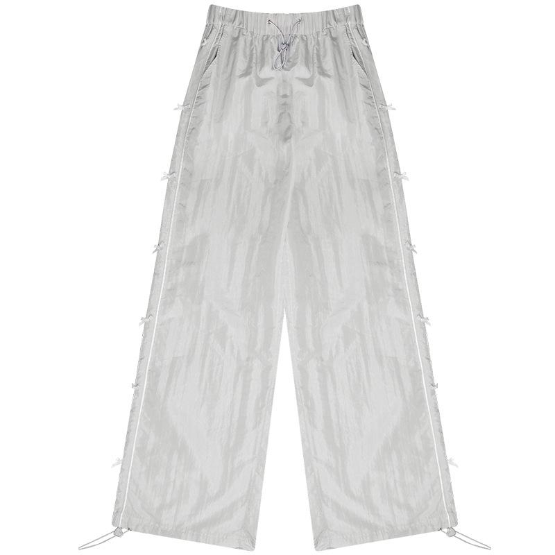 

Женские облегающие брюки-джоггеры с бантом в китайском стиле 2025 - Быстросохнущие, широкие и прямые, повседневная спортивная одежда Small серый