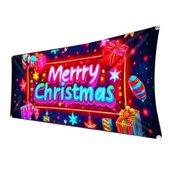 UV-aktivert julegarasjeportdeksel Fluorescerende 2D Flatt juleportbanner Opplyst høytidskartoonbakgrunn for jul Innendørs utendørs veggdekor