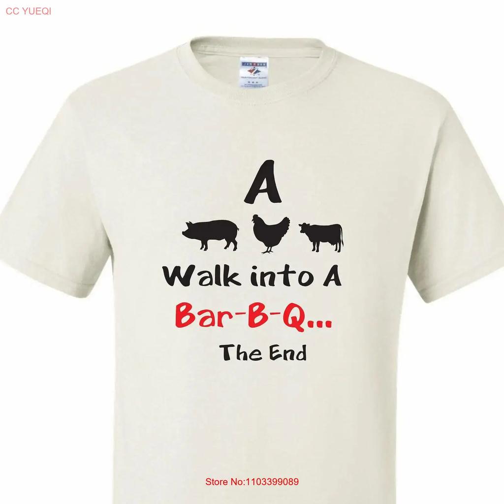 A Pig Chicken And Cow Walk Into Bbq The End Funny T Shirt Vintage Homme Slightly Fashion Comfortable Streetwear