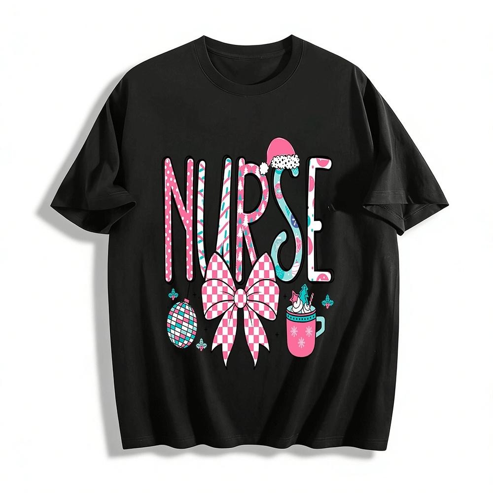 Christmas Themed Nurse Print Casual Top Pure cotton T-shirt XXS