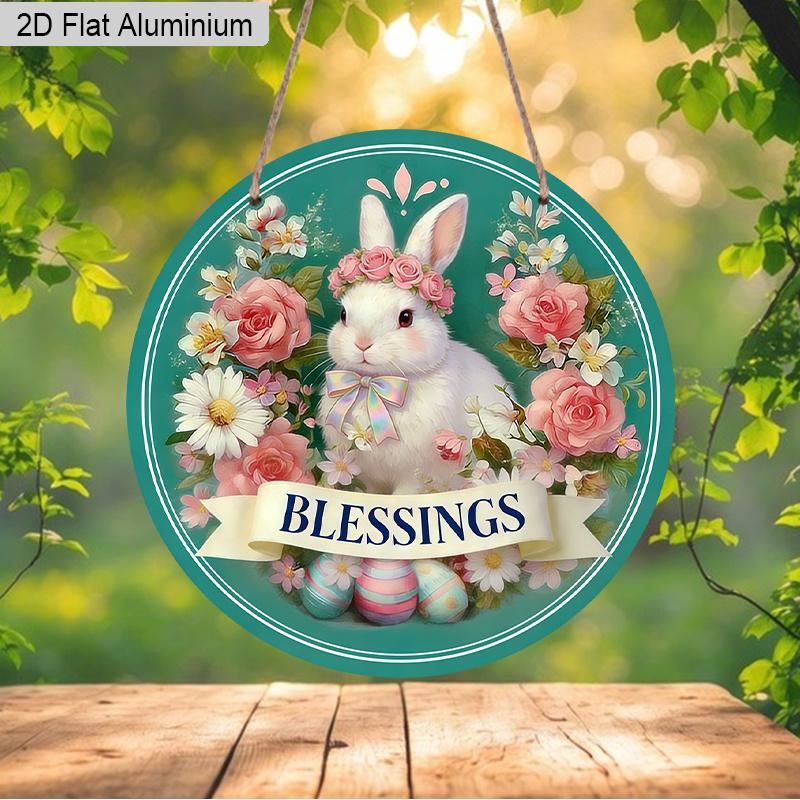 

2D Flat 1pc Easter Bunny Aluminum Decor Plaque, Floral and Bunny Signs, Living Room Decor, Porch Decor, Bunny Themed Wall Hanging Decor, Perfect Gift 7.87×7.87inch