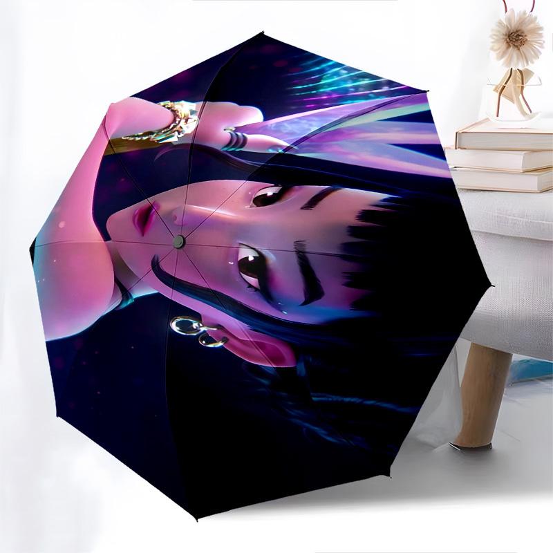 K-POP Anime Mädchengruppe Thema Automatisches Öffnen und Schließen Regenschirm - 8 Rippen, Geeignet für Freizeit und Ausgehen, Outdoor-Accessoire, Gothi