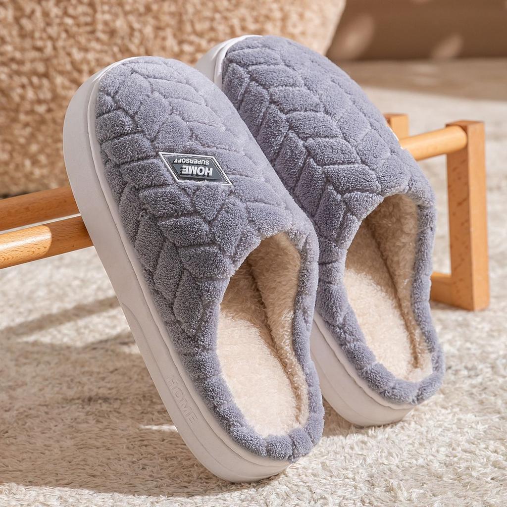 Plush cotton slippers 2025 autumn and winter new indoor home thick bottom warm couple cotton slippers winter